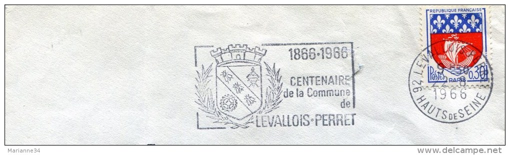 Flamme-92- Levallois-Perret-centenaire De La Commune-1966 ( Sur Lettre Entière) - Sellados Mecánicos (Publicitario)