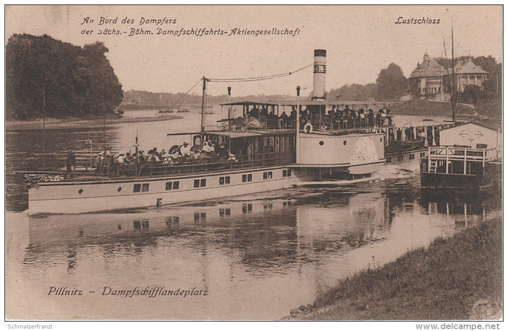 AK Pillnitz Dampfschifflandeplatz An Bord Des Dampfers Königliches Schloss Dampfer Bei Dresden Niederpoyritz Laubegast - Pillnitz