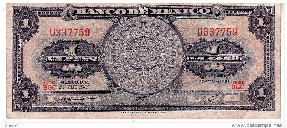 Mexico P.59k 1 Peso 1969 Vf - Mexiko