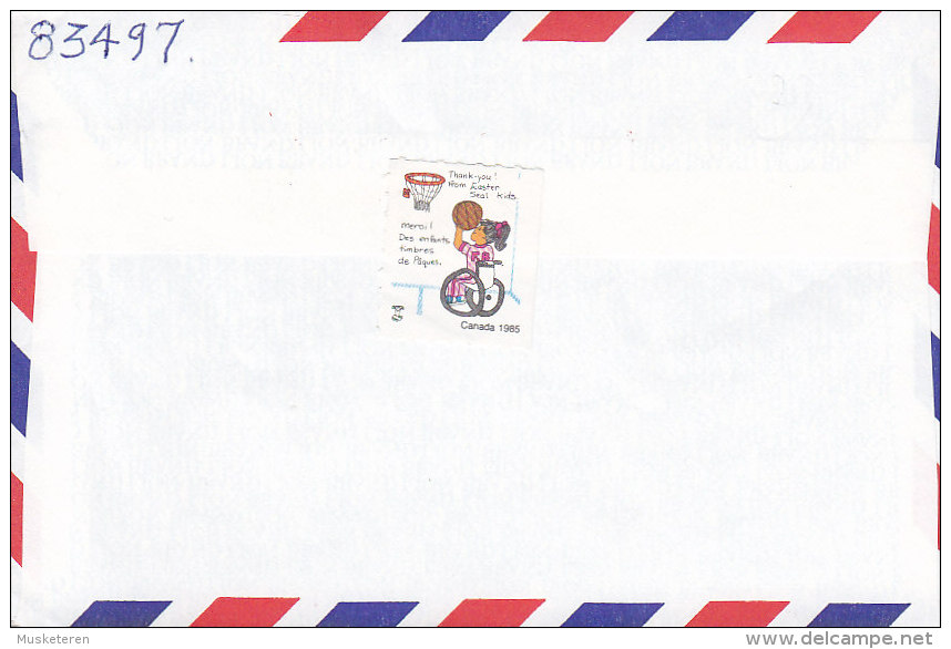 Canada Airmail Par Avion Label MONTREAL Quebec 1985 Cover To NORRKÖPING Sweden Basketball Vignette (2 Scans) - Poste Aérienne