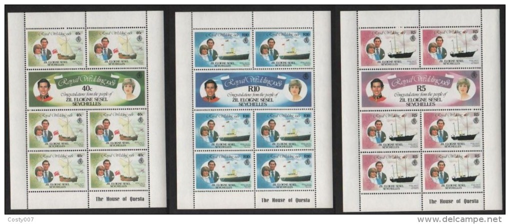 ZIL Seychelles 1981 Diana & Charles, Royal Wedding 1981, 3 Perf.sheet, MNH AJ.103 - Seychelles (1976-...)
