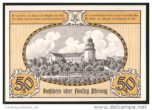 Billet De Nécessité Ueckermünde 1921, 50 Pfennig, Stadtwappen, Château - Lokale Ausgaben