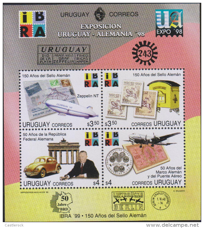 G)1998 URUGUAY, GRAF ZEPELLIN FFC-MAIL BOX-CAR-FRIED RICHS HAFEM-AIRPLANE-COIN-SATMP , URUGUA-GERMANY EXPOSITION ´98, S/ - Uruguay