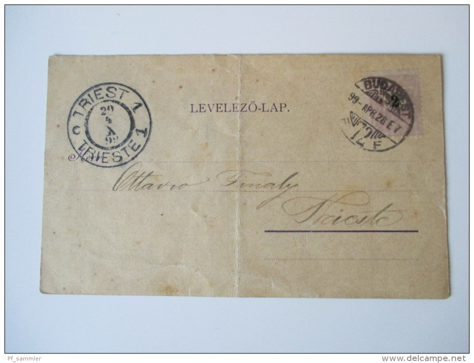 Budapest - Trieste 1899 Postkarte. Actien Gesellschaft Für Electrische Glühlampen. Firmenzudruck - Storia Postale