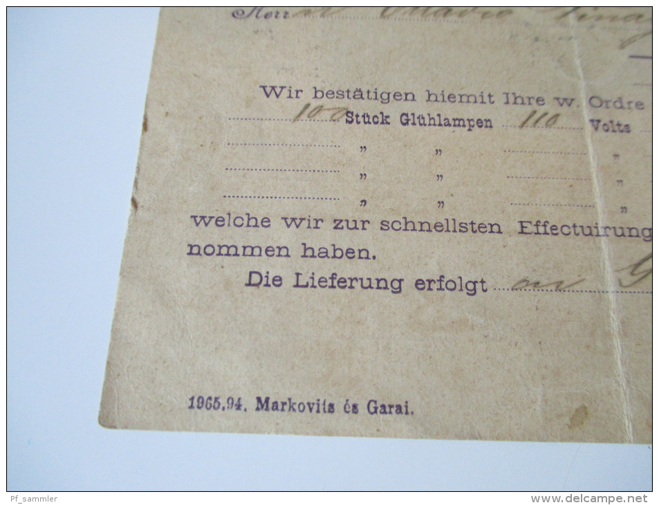 Budapest - Trieste 1899 Postkarte. Actien Gesellschaft Für Electrische Glühlampen. Firmenzudruck - Lettres & Documents