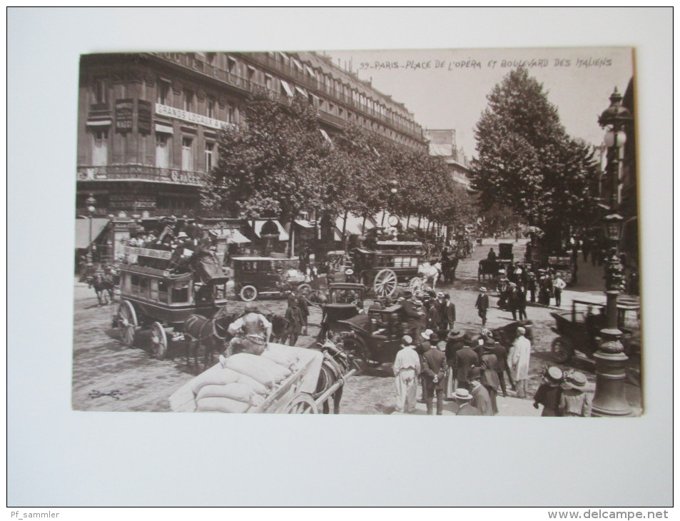Ansichtskarte 1909 Paris Place De L'Opera Et Boulevard Des Italiens. Pferdekutschen / Alte Autos / Oldtimer - Places, Squares