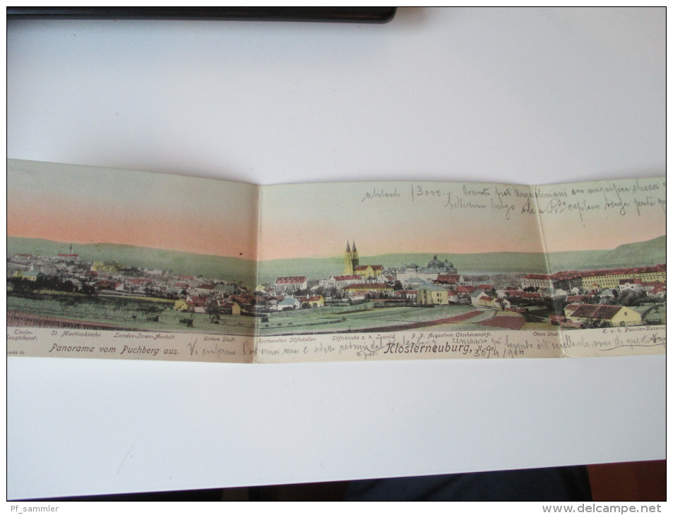Panorama / Klappkarte 1904 Klosterneuburg Panorama Vom Puchberg Aus. K.u.K. Pionnier-Kaserne, Landes Irren Anstalt Usw.. - Klosterneuburg