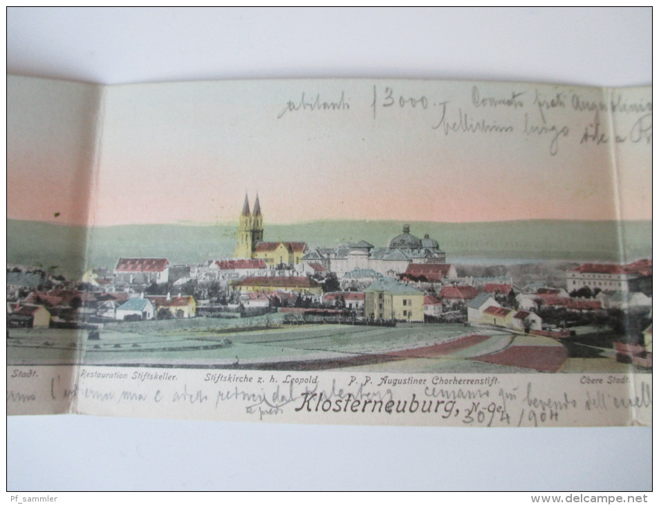 Panorama / Klappkarte 1904 Klosterneuburg Panorama Vom Puchberg Aus. K.u.K. Pionnier-Kaserne, Landes Irren Anstalt Usw.. - Klosterneuburg