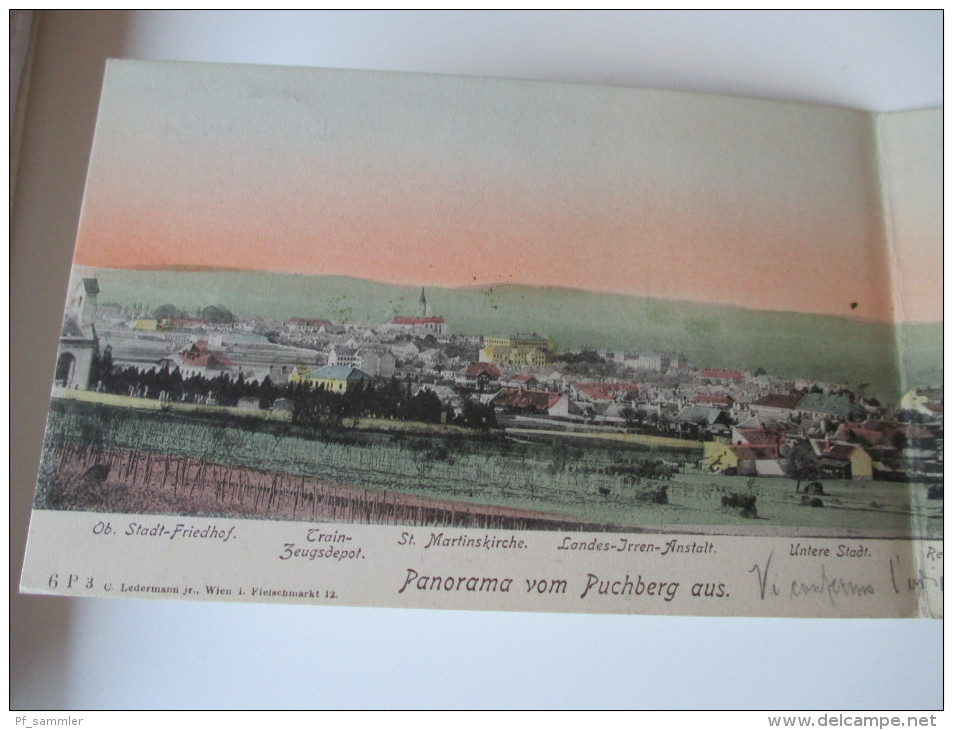 Panorama / Klappkarte 1904 Klosterneuburg Panorama Vom Puchberg Aus. K.u.K. Pionnier-Kaserne, Landes Irren Anstalt Usw.. - Klosterneuburg