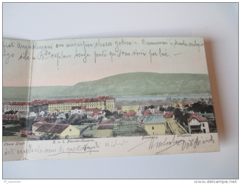 Panorama / Klappkarte 1904 Klosterneuburg Panorama Vom Puchberg Aus. K.u.K. Pionnier-Kaserne, Landes Irren Anstalt Usw.. - Klosterneuburg