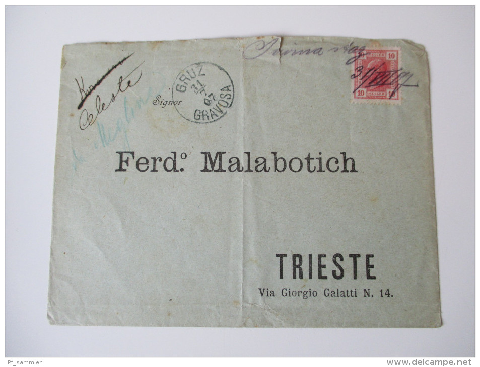 Österreich 1907 Brief Gruz Gravosa - Trieste. Marke Handschriftlich Entwertet / Federzug!! Interessanter Beleg! - Briefe U. Dokumente