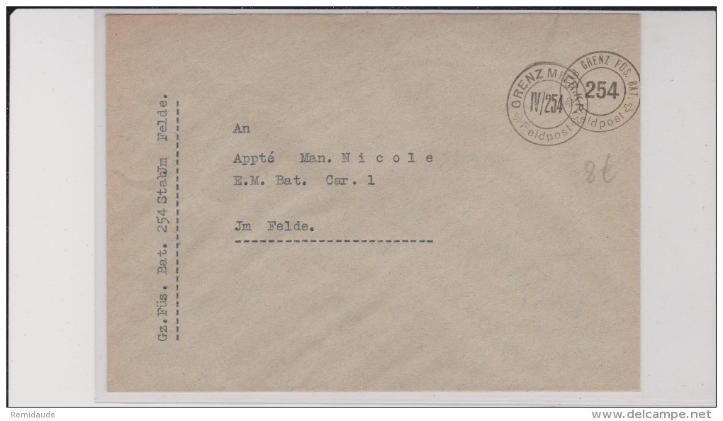 ENVELOPPE MILITAIRE SUISSE - STAB GRENZ FUS. BAT. 254 - POSTE DE CAMPAGNE - Cartas & Documentos