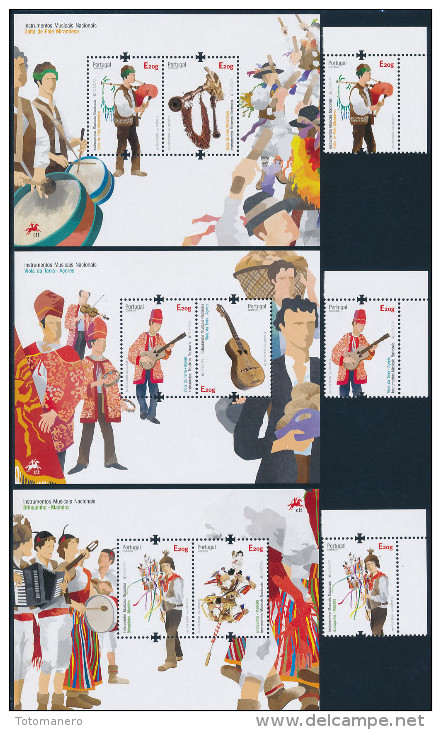 PORTUGAL/AZORES/MADEIRA, EUROPA 2014 "National Music Instruments" Set Of 3v +3 Blocks** - 2014