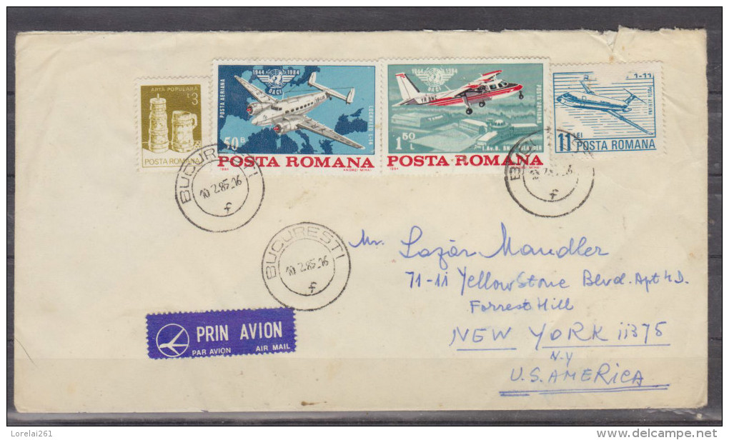 Scrisoare Circulata Bucuresti - New-York Cu Avionul In Anul 1985 - Brieven En Documenten