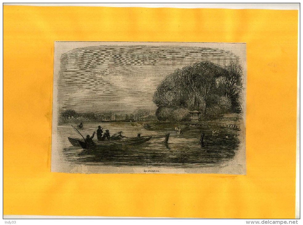 - FRANCE . LAC D'ENGHEIN (barques) . GRAVURE SUR BOIS  DU XIXe S  . DECOUPEE ET COLLEE SUR PAPIER . - Autres & Non Classés