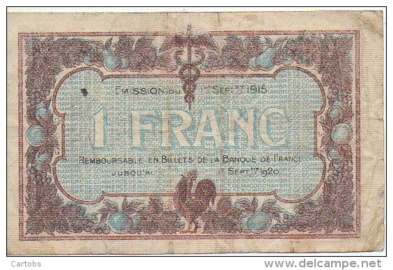 Billlet De 1 Franc De La Chambre De Commerce De MACON - BOURG Sept 1915 - Chambre De Commerce