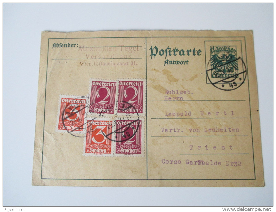 Österreich 1933 Ganzsache P 284 A  Antwortkarte Mit Zusatzfrankatur Nach Triest. - Otros & Sin Clasificación