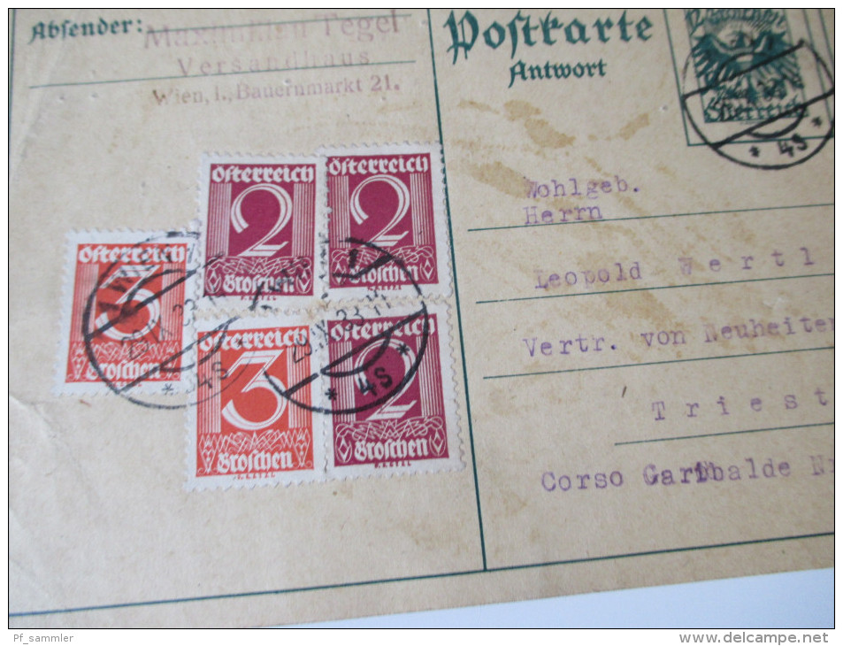 Österreich 1933 Ganzsache P 284 A  Antwortkarte Mit Zusatzfrankatur Nach Triest. - Otros & Sin Clasificación