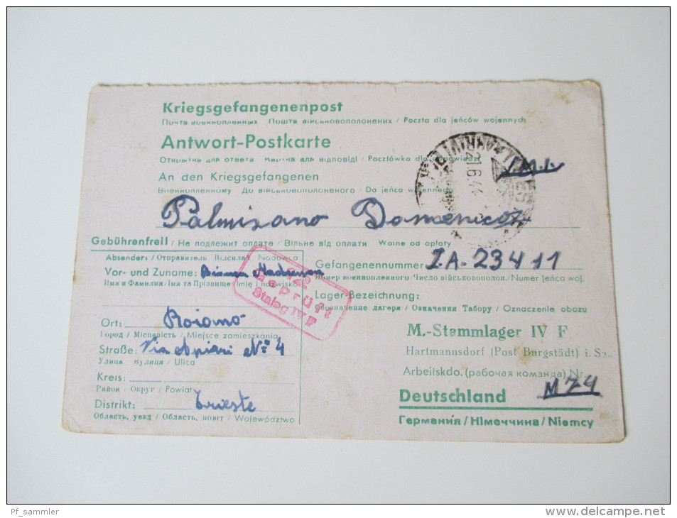 Kriegsgefangenpost 1944/45 Prisoner of War 13 Belege verschiedene Stammlager alle gesendet nach Triest! Doppelkarte usw.