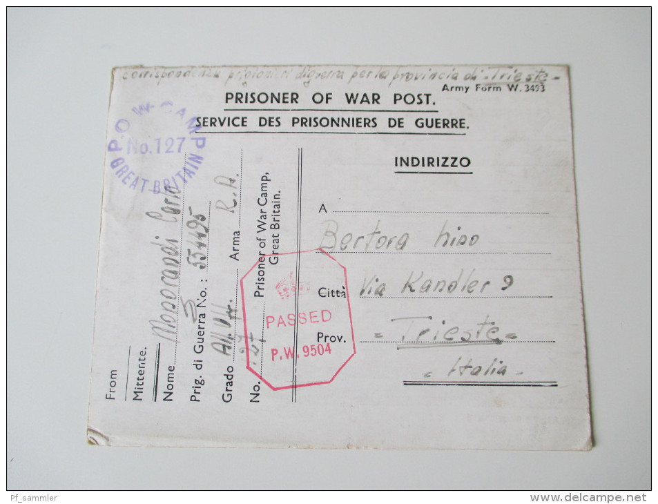 Kriegsgefangenpost 1944/45 Prisoner of War 13 Belege verschiedene Stammlager alle gesendet nach Triest! Doppelkarte usw.