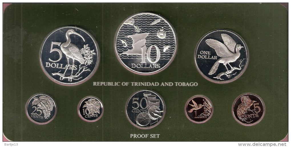 TRINIDAD & TOBAGO PROOFSET 1977 WITH 2 BIG SILVER COINS  IN ORIGINAL BOX WITH CERTIFICATE - Trinidad Y Tobago