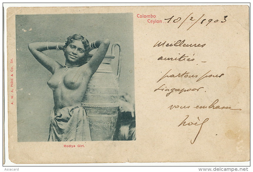 Colombo Ceylon Rodiya Girl Nude Topless Edit Platé 54 1903 Stamp Removed - Sri Lanka (Ceylon)