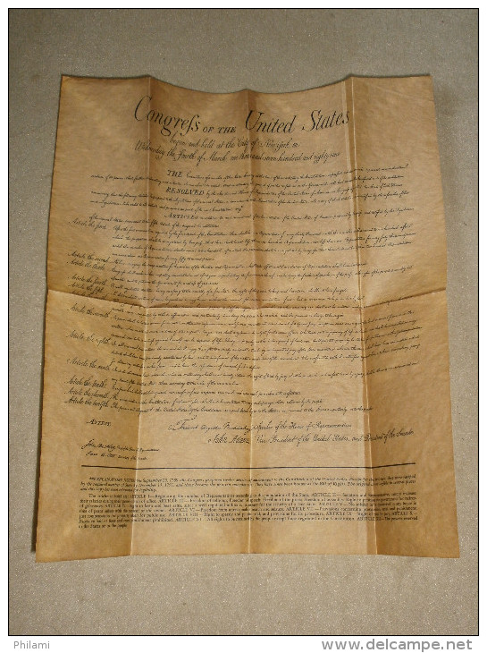 AMENDEMENTS DE LA CONSTITUTION DES ETATS UNIS D' AMERIQUE 1789/91. (4C31) - Décrets & Lois