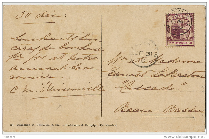 Port Louis Vue Du Port Edit Gentil 38 Guillemin Stamped To Beau Bassin 1910 - Mauritius