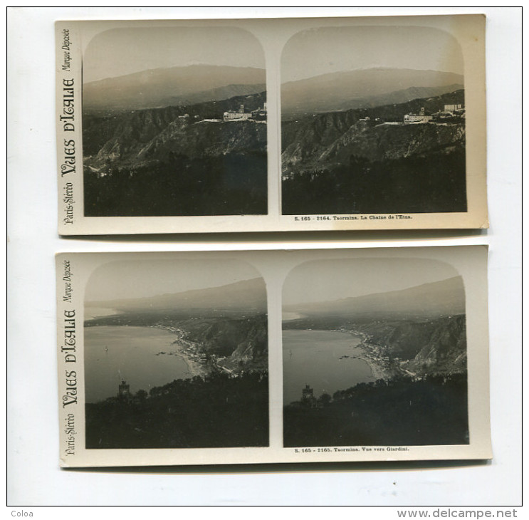 Lot De 4 Photographies Stéréoscopiques TAORMINA - Stereo-Photographie