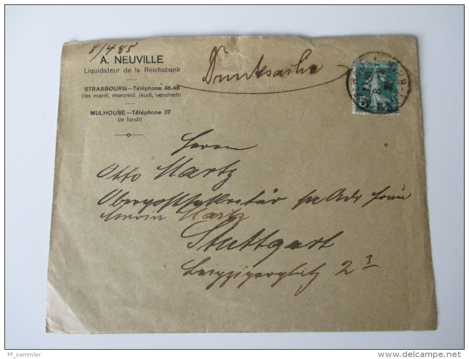 Frankreich 1927 Umschlag A. Neuville Liquidateur De La Reichsbank. Stempel: Reichsbank Mühlhausen (Elsaß) - Briefe U. Dokumente