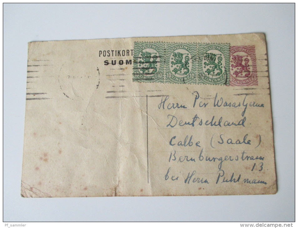 Finnland 1921 (?) Ganzsache Mit Zusatzfrankatur / Dreierstreifen. - Postwaardestukken