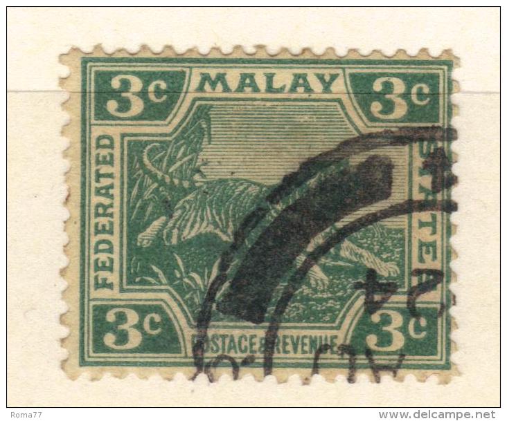 W1130 - MALESIA 1921 ,  Yvert N. 55 Fil CA Corsivo Usato - Federated Malay States