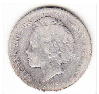 ESPAÑA 1894.   1 PESETA DE PLATA  DE ALFONSO XIII.MUY RARA MBC.ESTRELLAS  NO LEGIBLES     CN 4033 - Primeras Acuñaciones