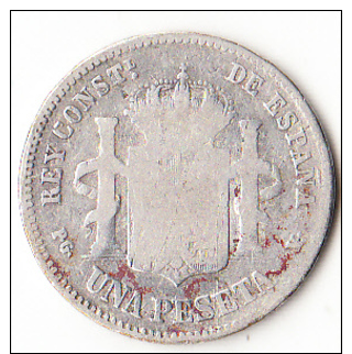 ESPAÑA 1894.   1 PESETA DE PLATA  DE ALFONSO XIII.MUY RARA MBC.ESTRELLAS  NO LEGIBLES     CN 4033 - Primeras Acuñaciones