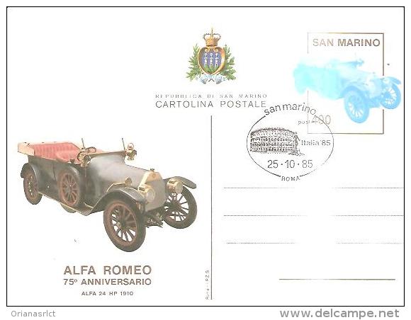 75619 )ntero Postale-san Marino Alfa Romeo 75-anniversario.25-10-85 - Interi Postali
