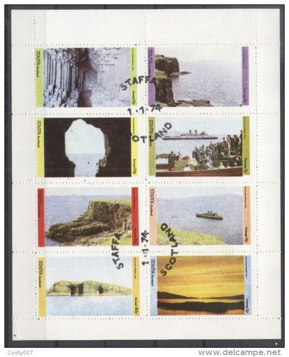 Staffa 1974 Ships, Mountains, Sheetlet, Used T.056 - Fantasy Labels