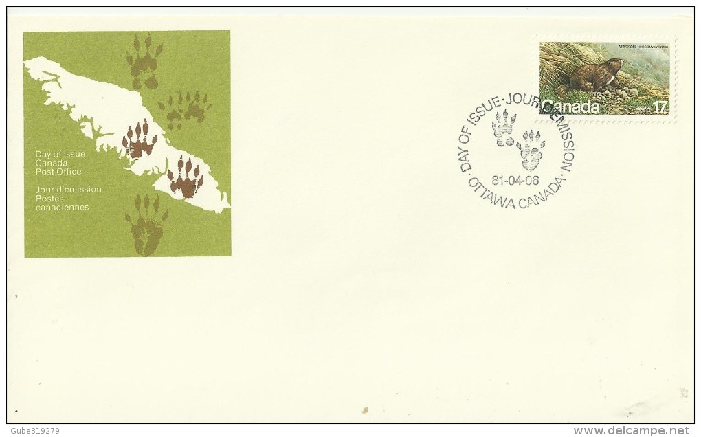 CANADA 1981 - FDC ENDANGERED SPECIES - MARMOTA VANCOUVERENSIS  W 1 STS OF 17 C POSTM OTTAWA APR 6, 1981 REJAL213 OF SAME - 1981-1990