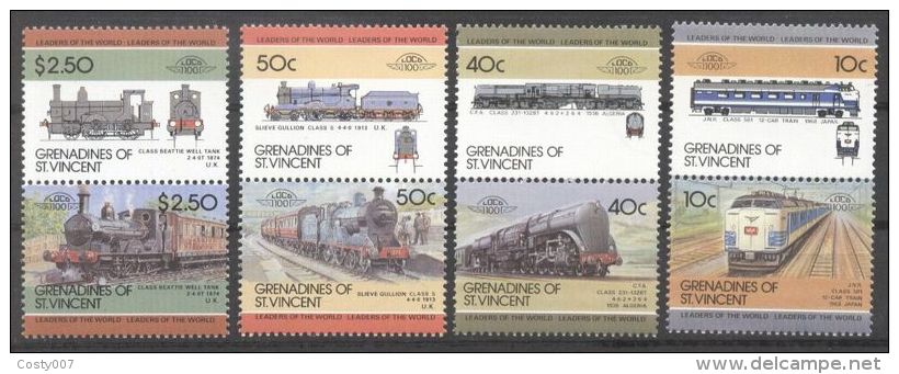 St. Vincent Grenadines 1985 Trains, Railways, 4 Pair, MNH AL.084 - St.Vincent Y Las Granadinas