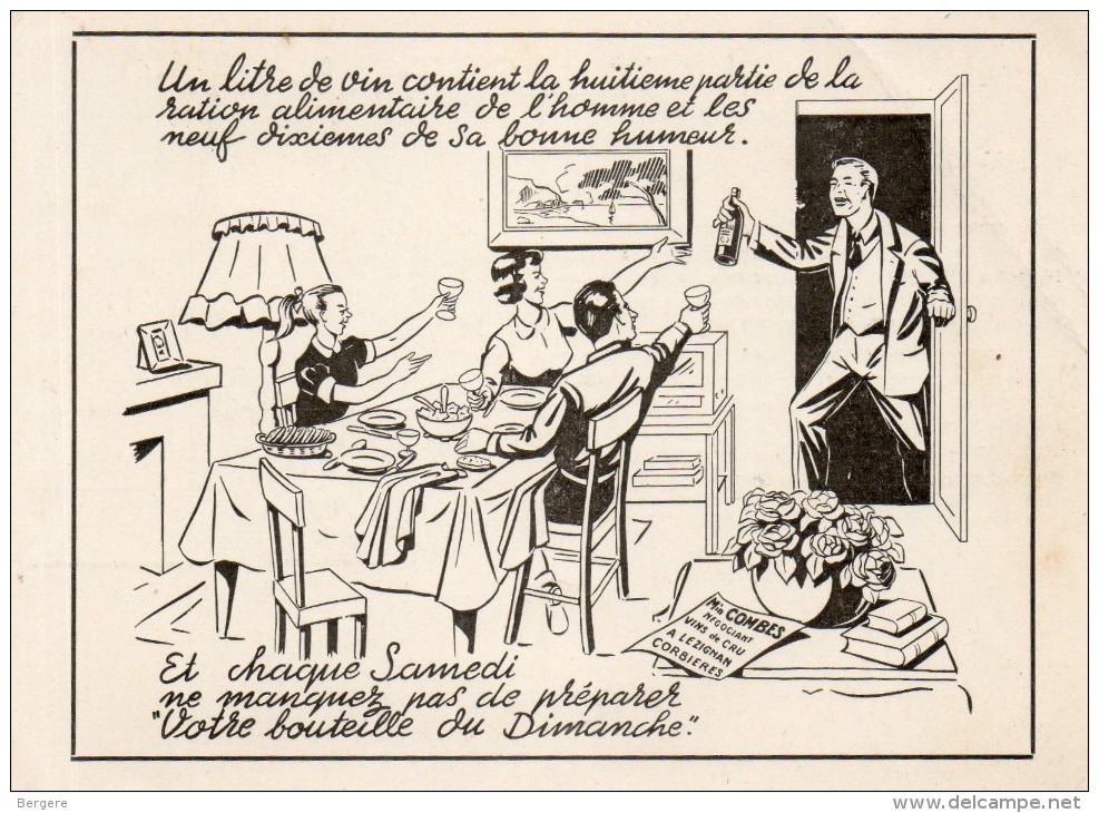 CP LEZIGNAN CORBIERES. Carte Commande. Votre Bouteille Du Dimanche. Par Combes, Négociant. 1963 - Autres & Non Classés