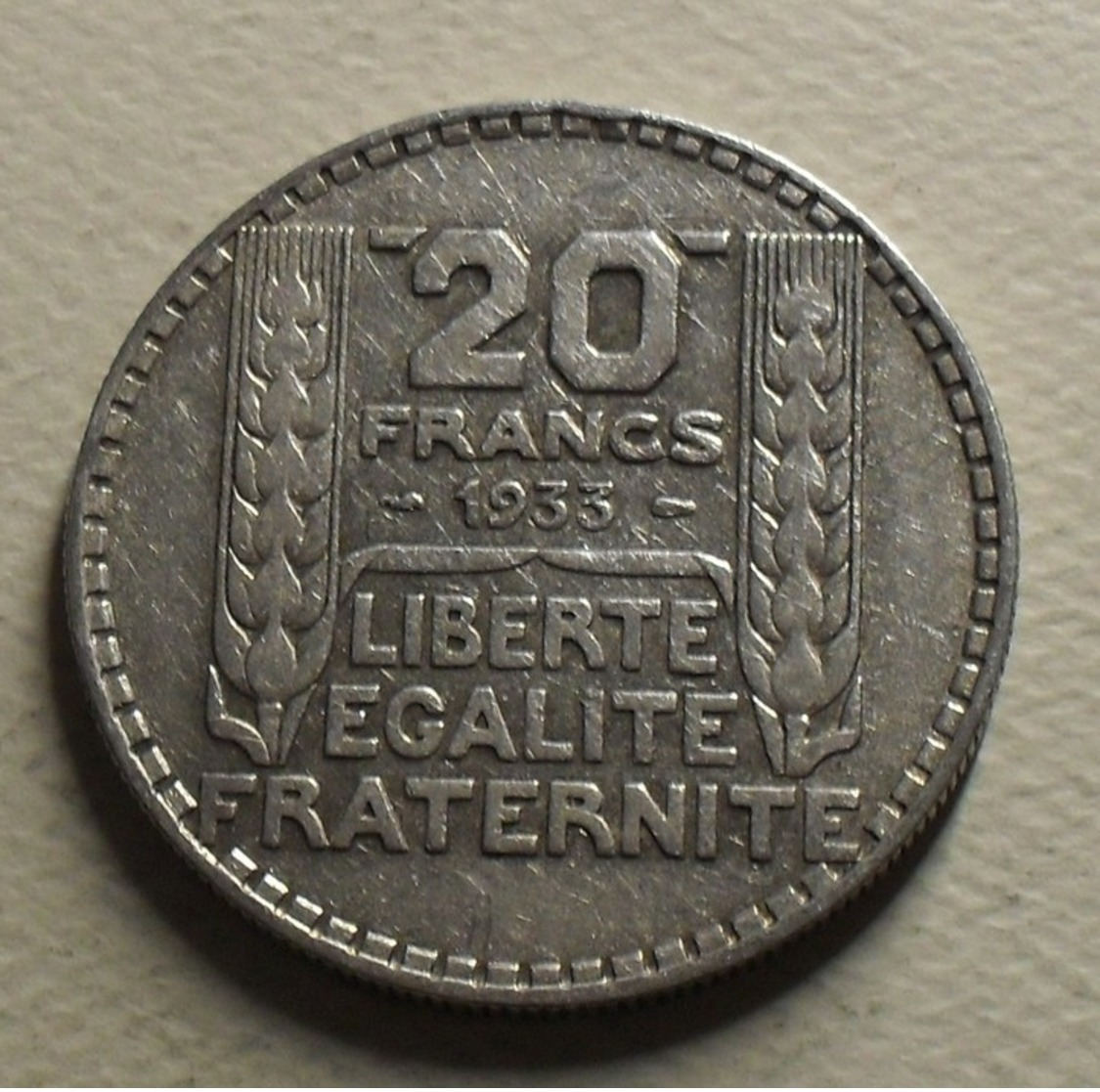 1933 - France - 20 FRANCS, Turin, Rameaux Courts, Argent, Silver, KM 879, Gad 852 - Altri & Non Classificati