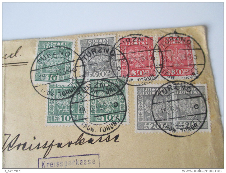 Polen Registered Letter 1933 Turzno - Calbe (Saale) Kreissparkasse Schöne Frankatur / Drei - Farben - Frankatur. - Covers & Documents