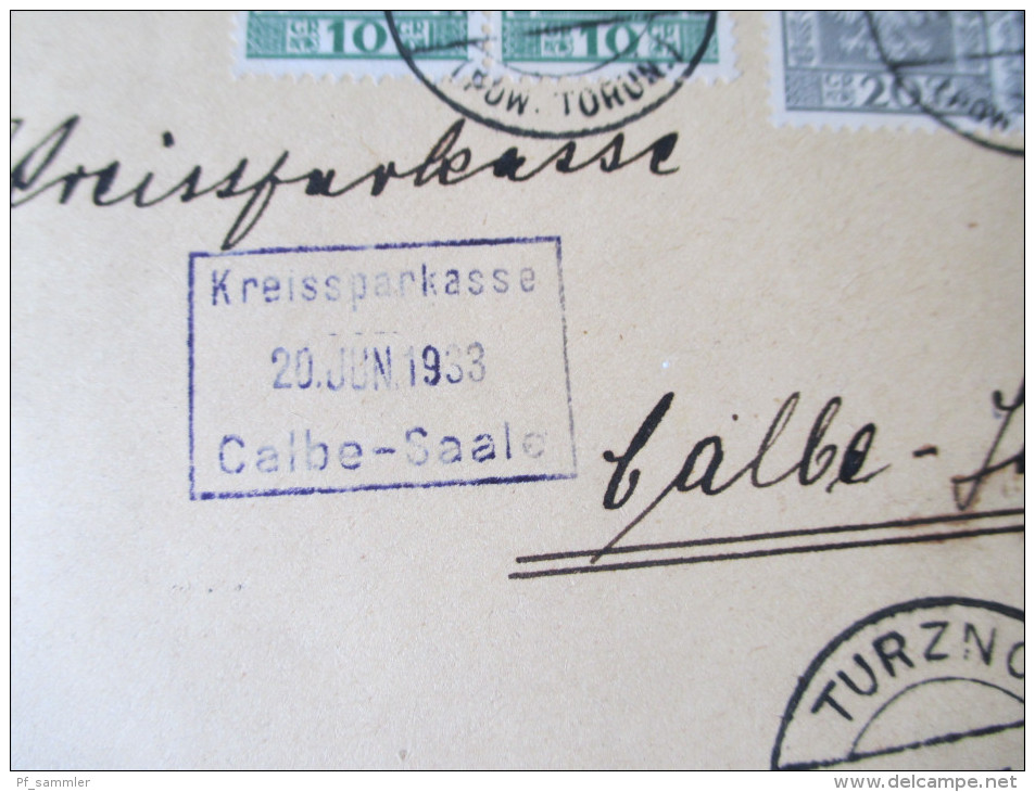 Polen Registered Letter 1933 Turzno - Calbe (Saale) Kreissparkasse Schöne Frankatur / Drei - Farben - Frankatur. - Covers & Documents