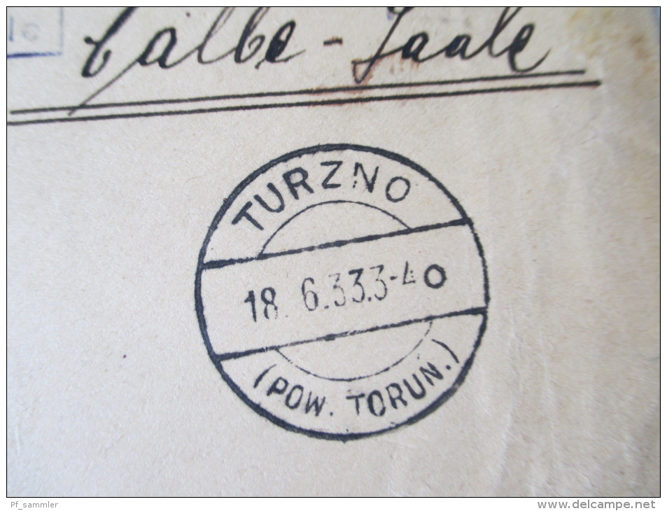 Polen Registered Letter 1933 Turzno - Calbe (Saale) Kreissparkasse Schöne Frankatur / Drei - Farben - Frankatur. - Lettres & Documents