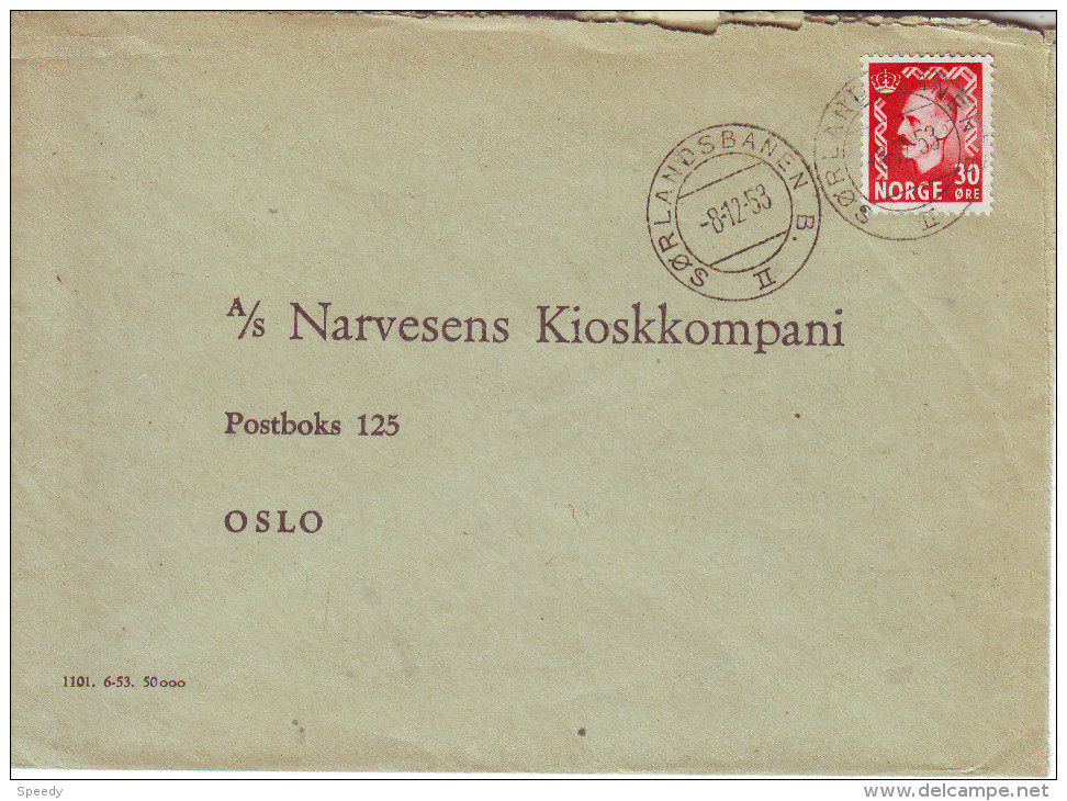 NORGE : BAHNPOST / AMBULANT : Bf  "SORLANDSBANEN  /  B.   II    / 8.12.53" N. OSLO - Covers & Documents
