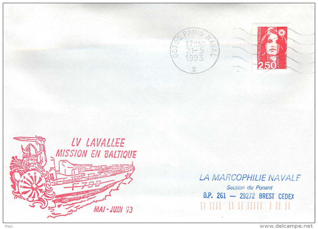 LETTRE  BATEAU AVISO LV  LAVALLEE MISSION EN BALTIQUE 93 PARIS  NAVAL 25/5/93 - Poste Navale