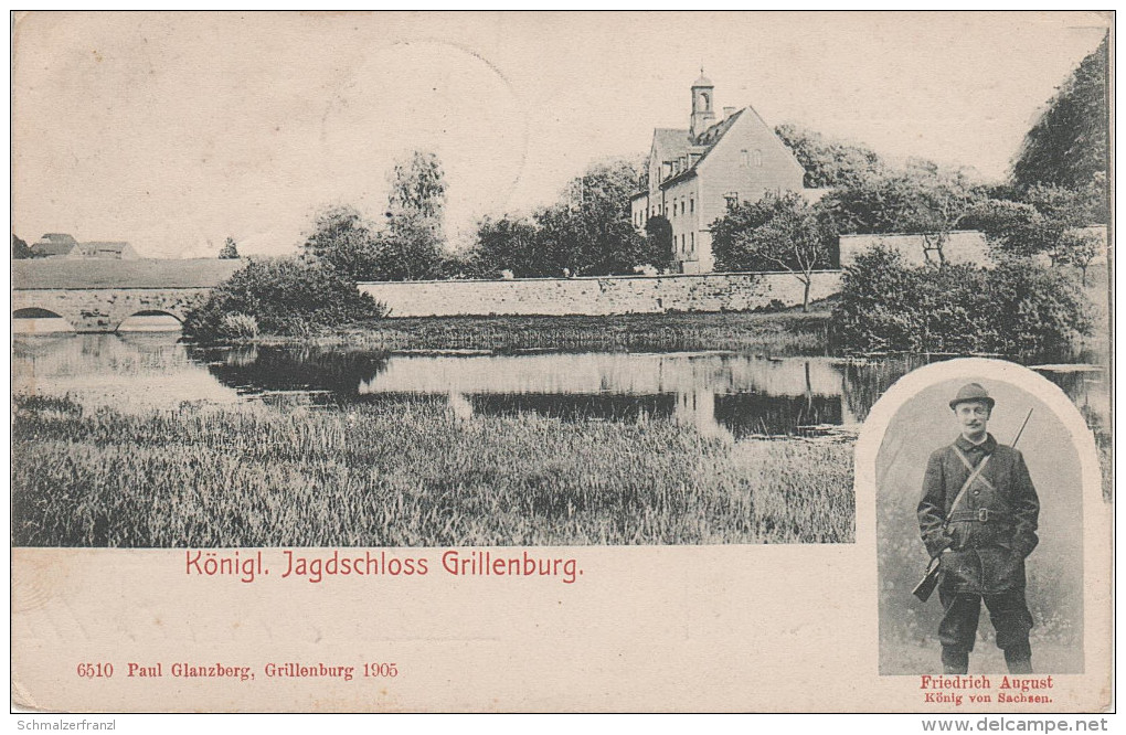 AK Grillenburg Jagdschloss Teich König August Sachsen Bei Tharandt Klingenberg Hartha Hetzdorf Freital Bahnpost - Tharandt