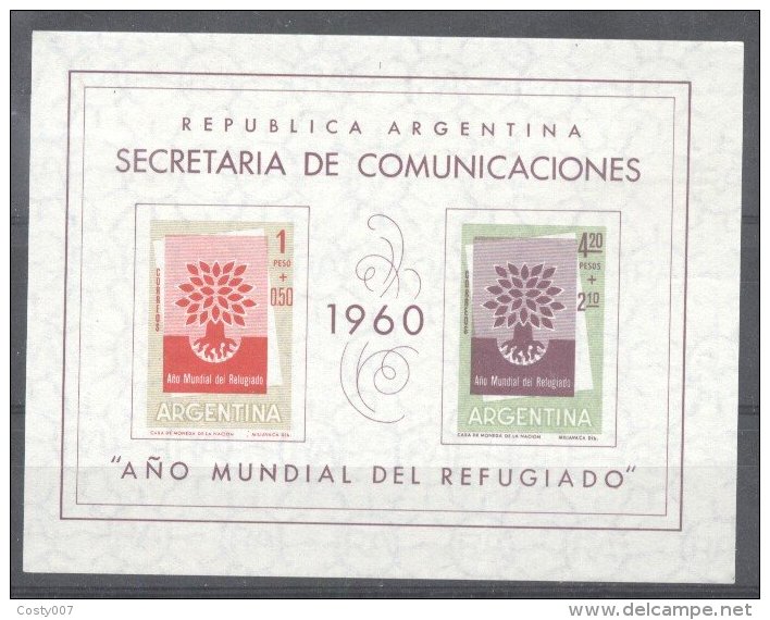 Argentina 1960 World Refugee Year, Imperf. Sheet, MNH, Fold AS.101 - Ongebruikt