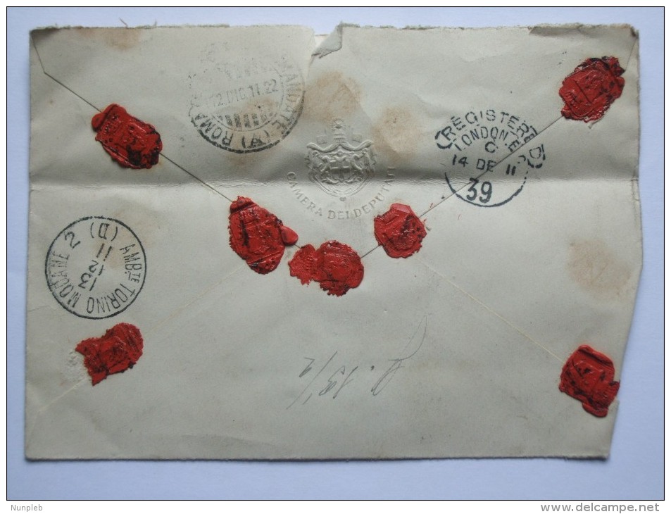 ITALY 1911 INSURED REGISTERED COVER FROM ROMA TO LONDON ENGLAND WITH ADDITIONAL TORINO MARKS - Interi Postali