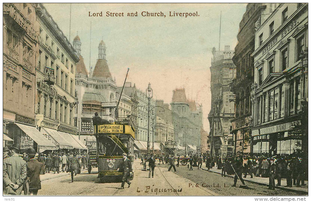 Royaume-Uni - Angleterre - Lancashire - Liverpool - Lord Street And Church - Chemins De Fer - Tramways - Tramway - état - Liverpool