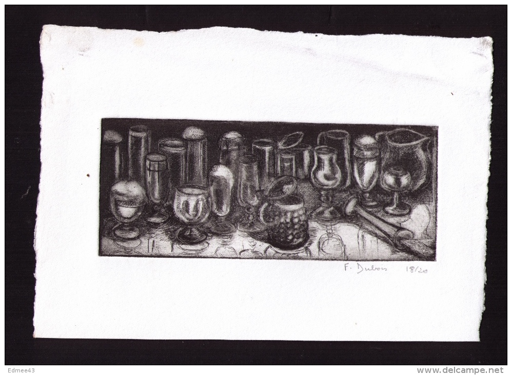 Véritable Gravure Signée Françoise Dubois, 1990, Verres à Bière, 18/20. - Altri & Non Classificati